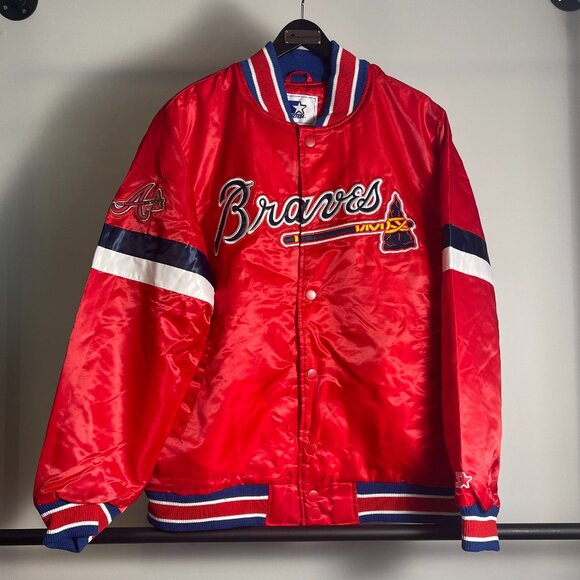 Unisex Starter Atlanta Braves Satin Bomber Jacket Size XXL - Picture 1 of 2